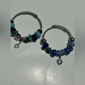 Chic Blue and Silver Charm Bracelet Set